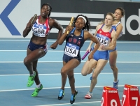 World Indoor Championships 2012 (Istanbul, Turkey). 4x400 Metres Relay Final. Marina Karnaushchenko, Jernail Hayes (USA), Christine Ohuruogu (GBR)