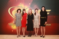 Yelena Isinbayeva. Barselona, Spain. IAAF Centenary Gala Show. Elena with Tatayana Lebedeva, Yelena Lashmanova, Yuliya Zaripova and Tatyana Lysenko