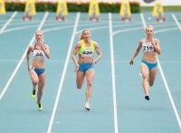 Russian Championships 2013. 1 Day. 100 Metres. Viktoriya Yarushkina (46), Yuliya Katsura (220), Yelena Aksyenova (716)