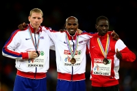 European Athletics Championships 2014 /Zurich, SUI. Awards ceremony of winners and prize-winners. 10000 Metres Champion Mohamed FARAH. Silver is Andy VERNON, GBR. Bronze is Ali KAYA, TUR