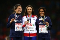 European Athletics Championships 2014 /Zurich, SUI. Awards ceremony of winners and prize-winners. 10000 Metres Champion is Jo PAVEY, GBR. Silver is Clémence CALVIN, FRA. Bronze is Laila TRABY, FRA