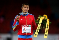 European Athletics Championships 2014 /Zurich, SUI. Awards ceremony of winners and prize-winners. Decathlon Bronze Medallist is Ilya Shkurenyev, RUS