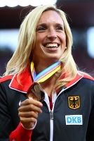 European Athletics Championships 2014 /Zurich, SUI. Awards ceremony of winners and prize-winners. 100m Hurdles Bronze is Cindy ROLEDER, GER