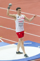 Prague 2015 European Athletics Indoor Championships. Heptathlon Men Shot Put. Pawel WIESIOLEK, POL