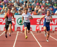 6th European Athletics Team Championships 2015. 100 m. Christophe Lemaitre, FRA, Richard Kilty, GBR, Sven Knipphals, GER