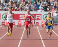 6th European Athletics Team Championships 2015. 100 m. Przemysław Słowikowski, POL, Illia Siratsiuk, BLR, Tom Kling-Baptiste, SWE